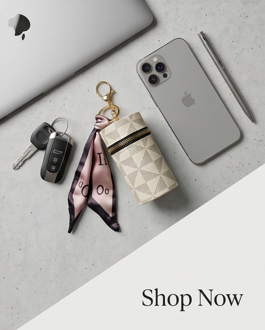 Mini Luxury Zipper Keychain Bag – Stylish Portable Coin & Lipstick Holder with Scarf Charm