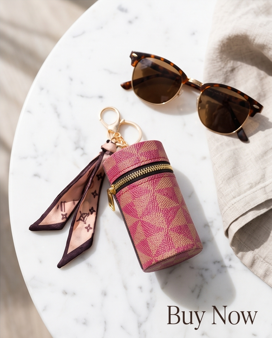 Mini Luxury Zipper Keychain Bag – Stylish Portable Coin & Lipstick Holder with Scarf Charm