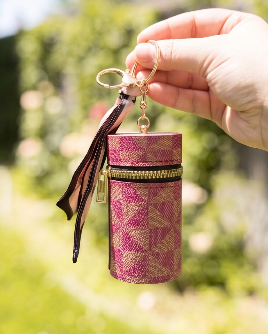 Mini Luxury Zipper Keychain Bag – Stylish Portable Coin & Lipstick Holder with Scarf Charm