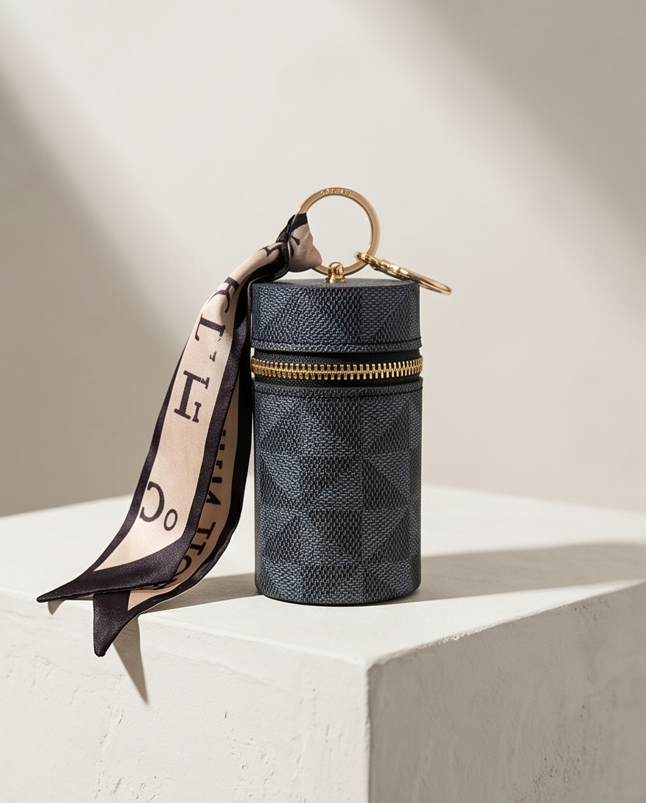 Mini Luxury Zipper Keychain Bag – Stylish Portable Coin & Lipstick Holder with Scarf Charm