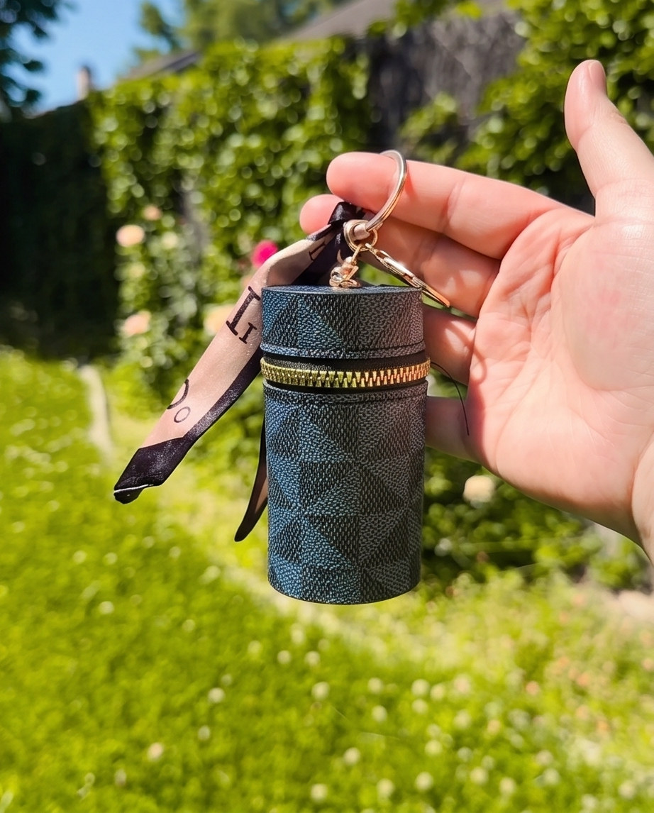 Mini Luxury Zipper Keychain Bag – Stylish Portable Coin & Lipstick Holder with Scarf Charm
