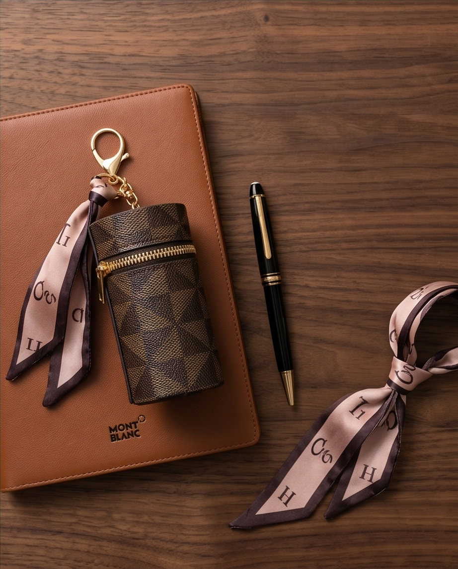 Mini Luxury Zipper Keychain Bag – Stylish Portable Coin & Lipstick Holder with Scarf Charm