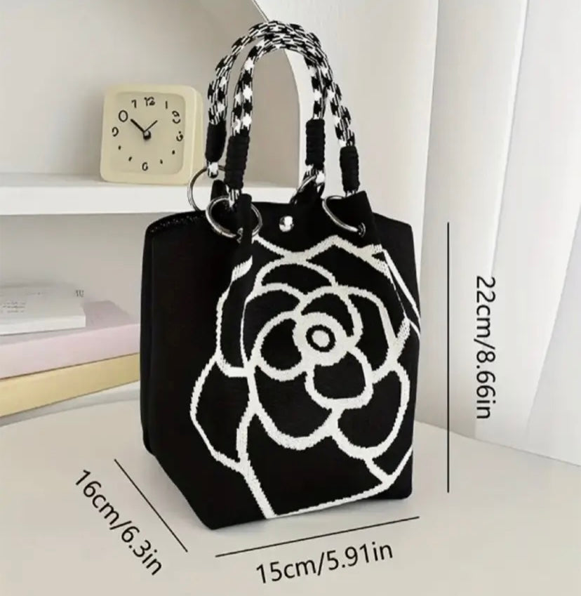 Elegant Camellia Knit Tote – Medium Size (Spacious) Floral Bag