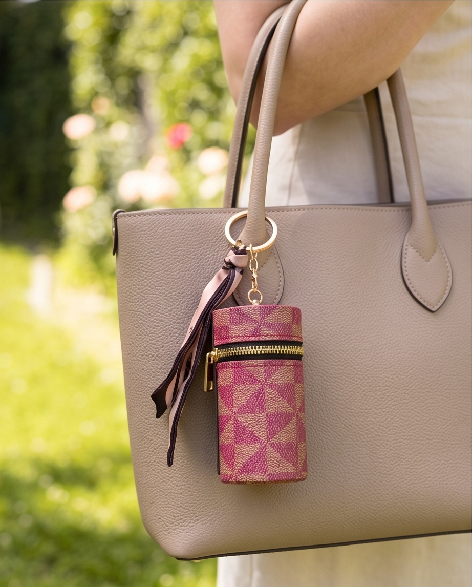 Mini Luxury Zipper Keychain Bag – Stylish Portable Coin & Lipstick Holder with Scarf Charm