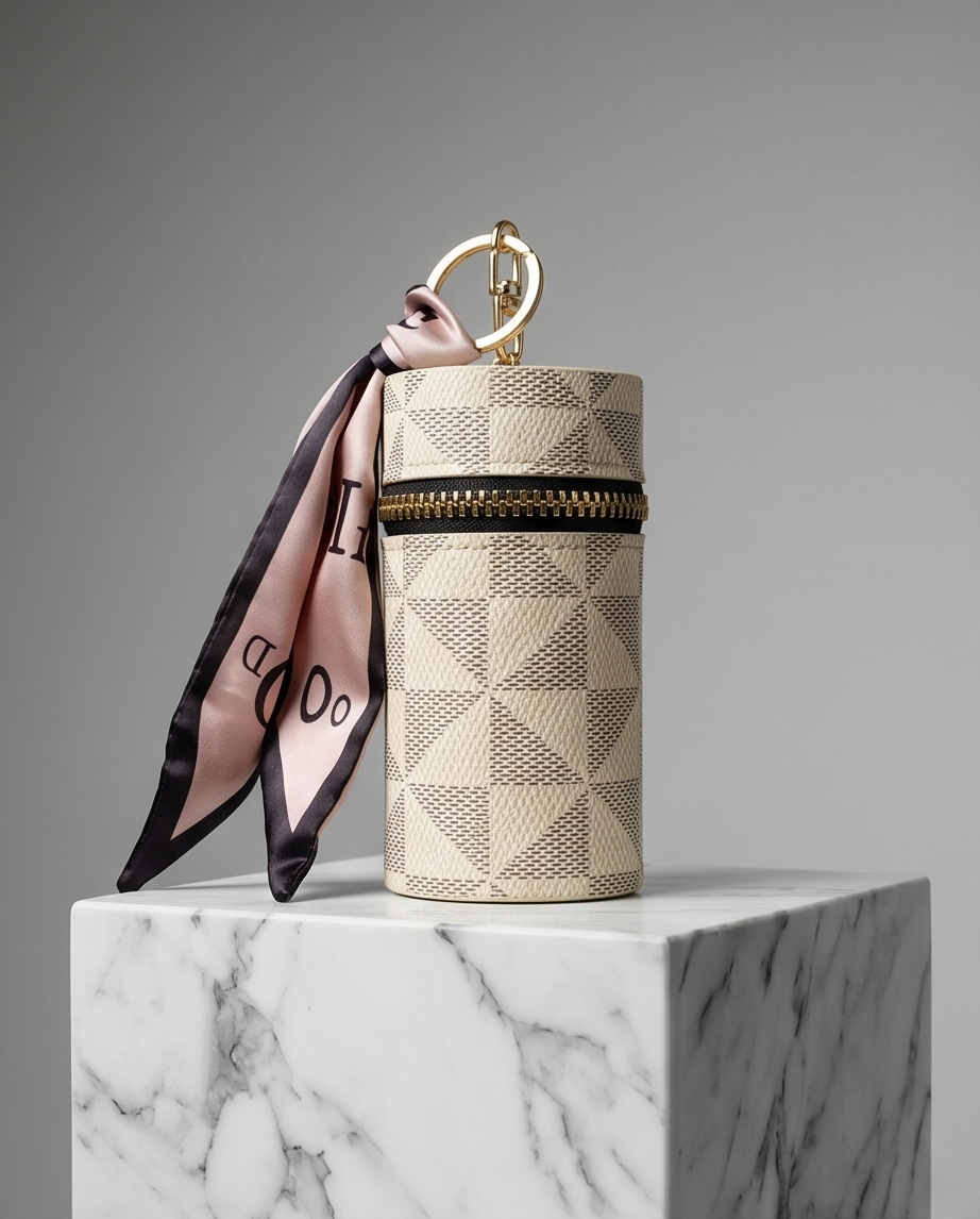 Mini Luxury Zipper Keychain Bag – Stylish Portable Coin & Lipstick Holder with Scarf Charm