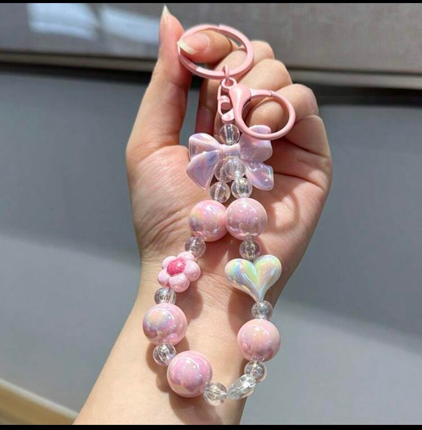 Pink Aura Beaded Charm Keychain 💖