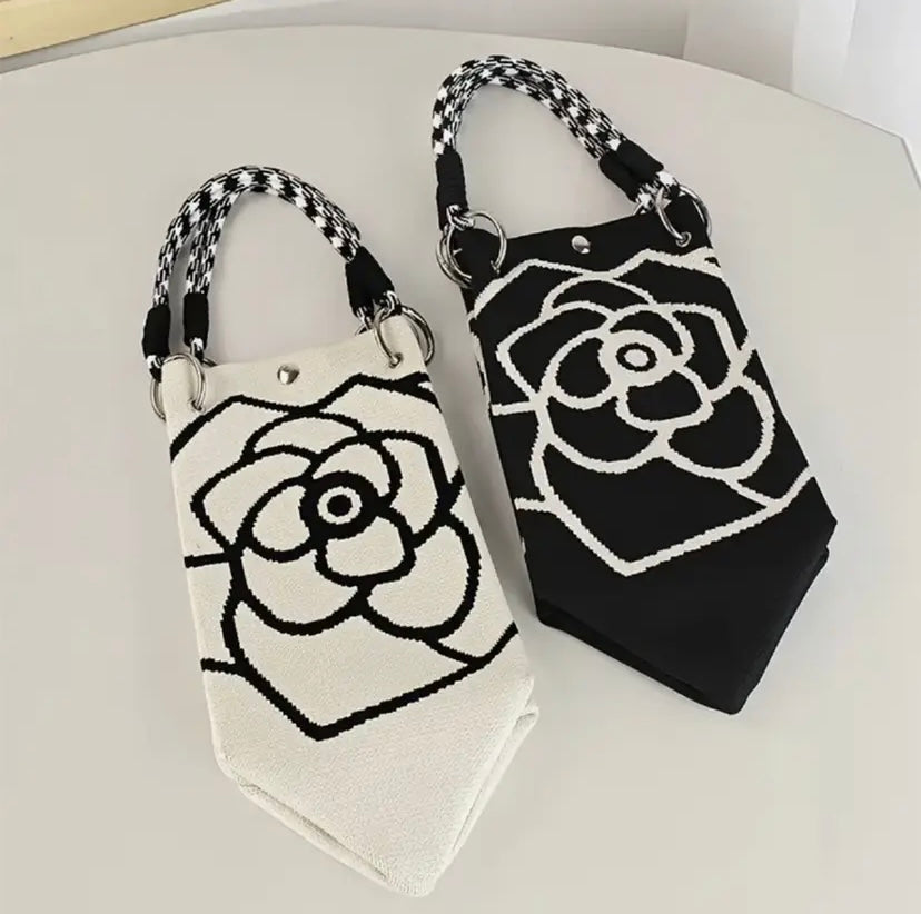 Elegant Camellia Knit Tote – Medium Size (Spacious) Floral Bag