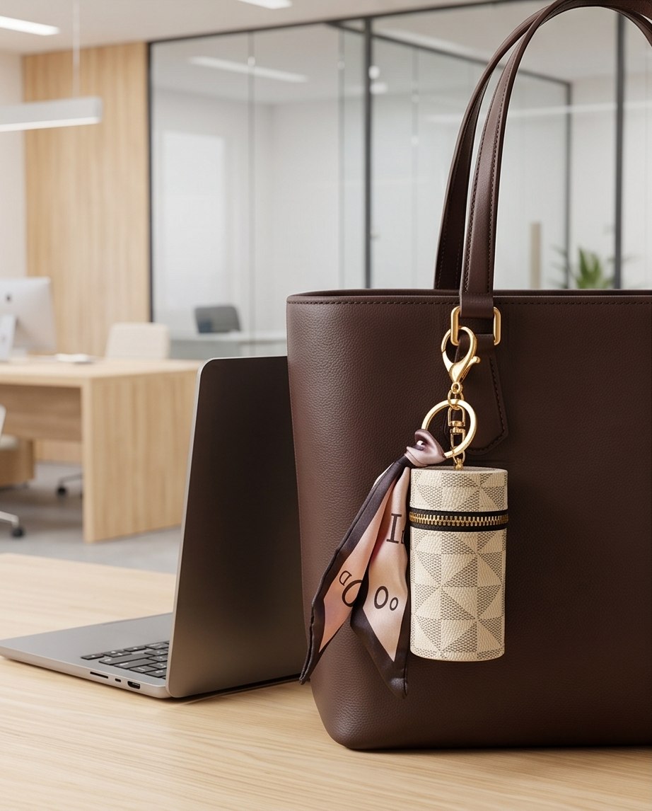 Mini Luxury Zipper Keychain Bag – Stylish Portable Coin & Lipstick Holder with Scarf Charm