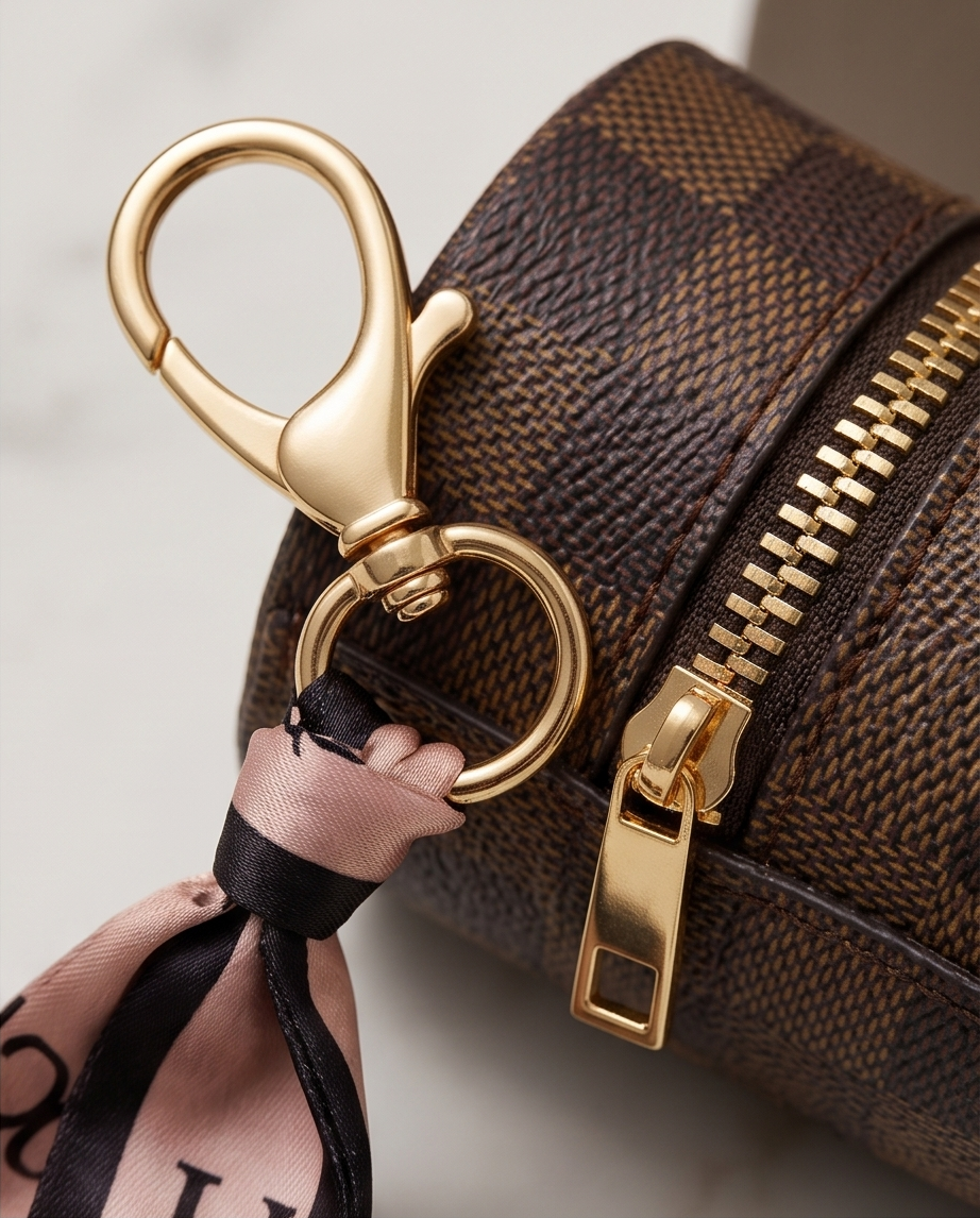 Mini Luxury Zipper Keychain Bag – Stylish Portable Coin & Lipstick Holder with Scarf Charm